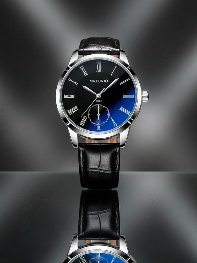 Relógio Casual Premium – Quartzo Fashion Azul Escuro com Pulseira de Couro Genuíno