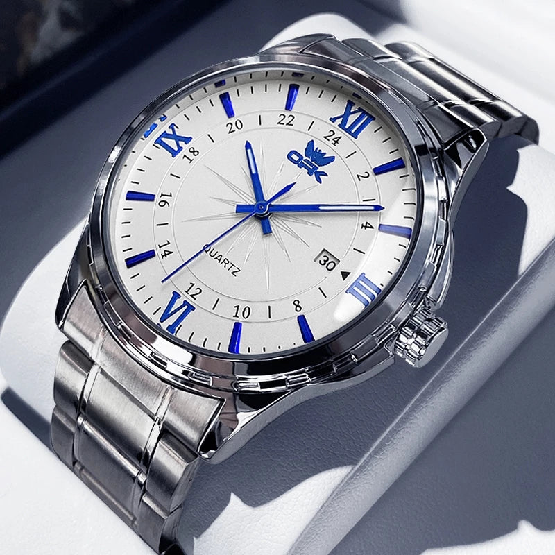 Relógio Masculino OPK Original – Esportivo em Aço Inoxidável Preto e Prata | À Prova D’Água, Luxo e Desempenho em um Só Acessório