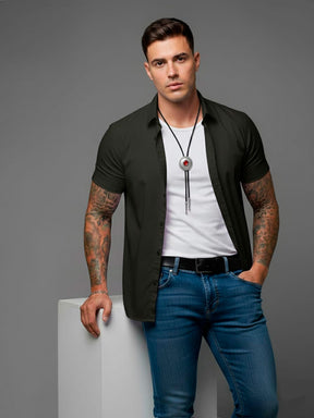 Camisa casual de manga curta com botões