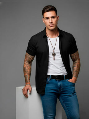 Camisa casual de manga curta com botões