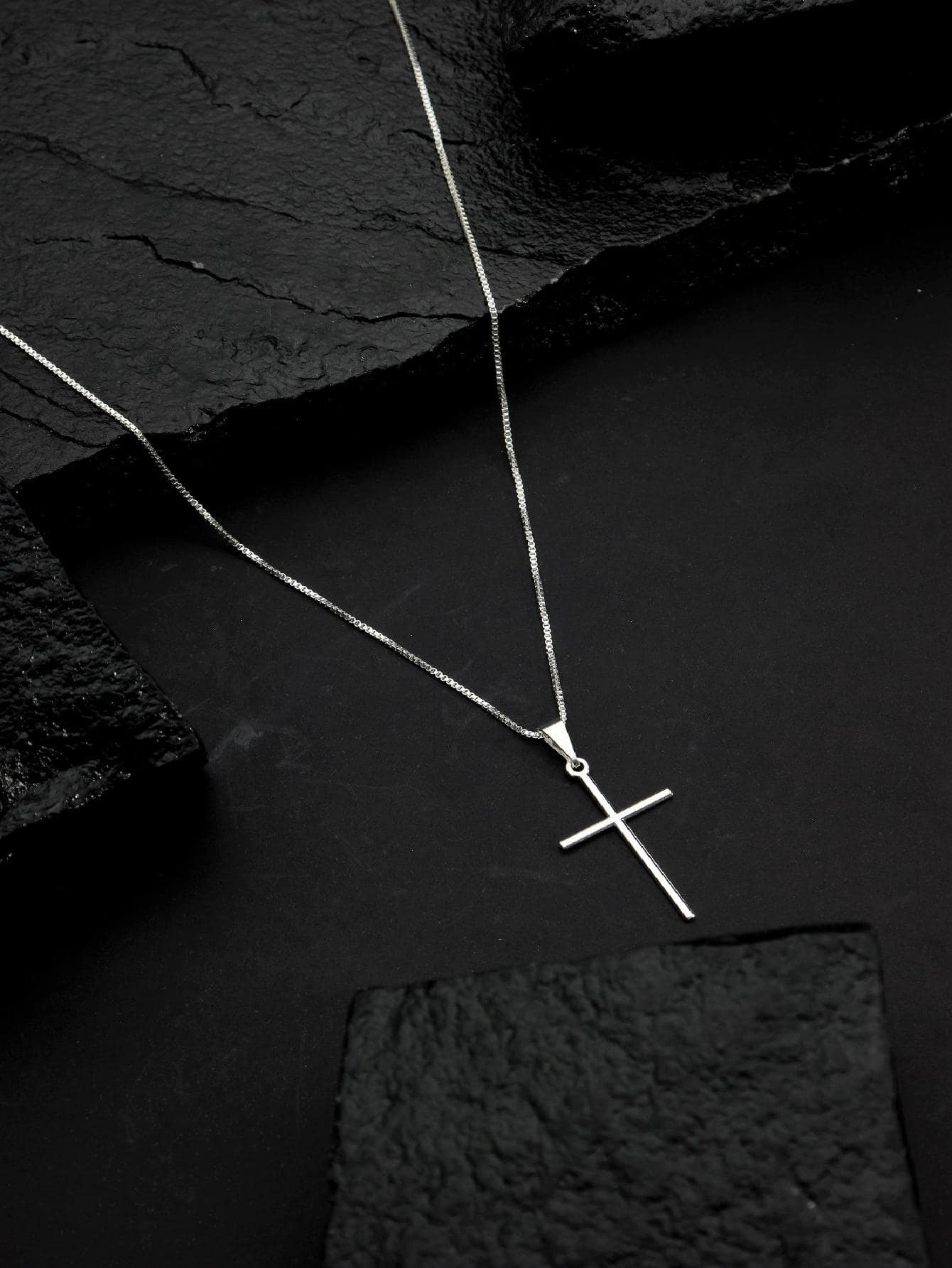 Corrente Masculina Veneziana Banhada a Prata 925 + Pingente Cruz