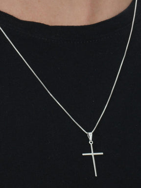 Corrente Masculina Veneziana Banhada a Prata 925 + Pingente Cruz