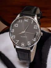 Relógio Masculino Social Elegante – Pulseira de Couro Preto e Mostrador Preto com Detalhes em Prata