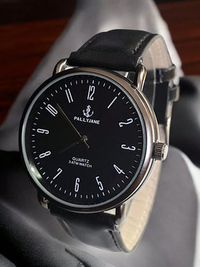 Relógio Minimalista Masculino – Social e Elegante com Pulseira de Couro e Mostrador Preto | Estilo Clássico e Moderno em um Só Acessório