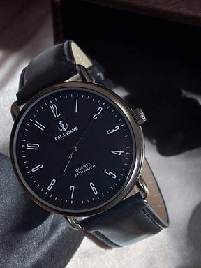 Relógio Minimalista Masculino – Social e Elegante com Pulseira de Couro e Mostrador Preto | Estilo Clássico e Moderno em um Só Acessório