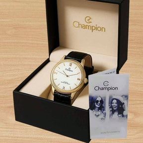 Relógio Masculino Champion – Quartzo Dourado com Pulseira de Couro | À Prova D’Água 50m | Estilo Casual e Sofisticado