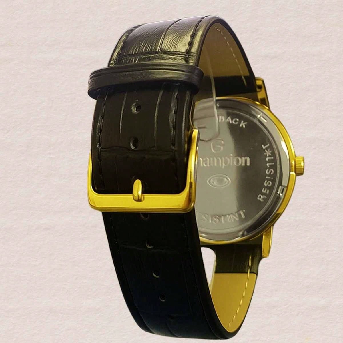 Relógio Masculino Champion – Quartzo Dourado com Pulseira de Couro | À Prova D’Água 50m | Estilo Casual e Sofisticado