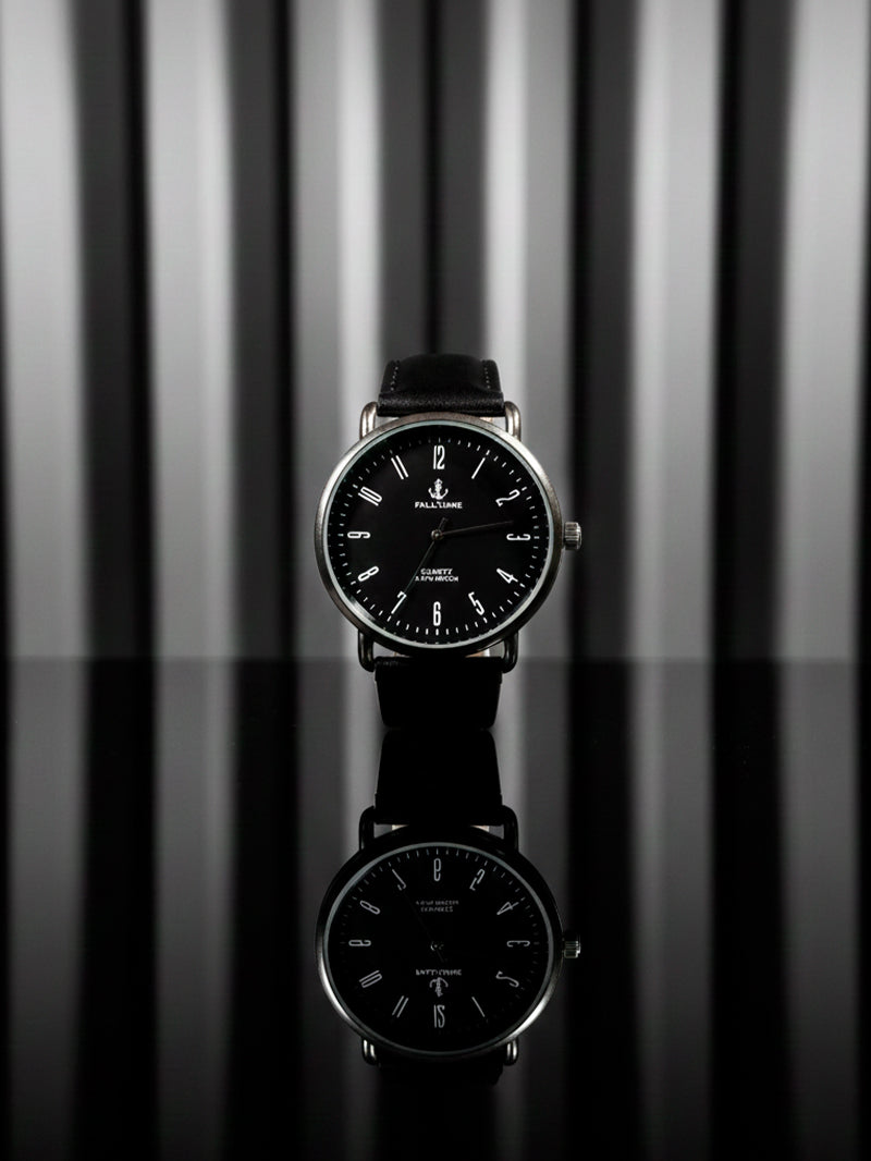 Relógio Minimalista Masculino – Social e Elegante com Pulseira de Couro e Mostrador Preto | Estilo Clássico e Moderno em um Só Acessório