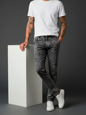 Calça Preta Marmorizada Lavada Com Elastano Slim