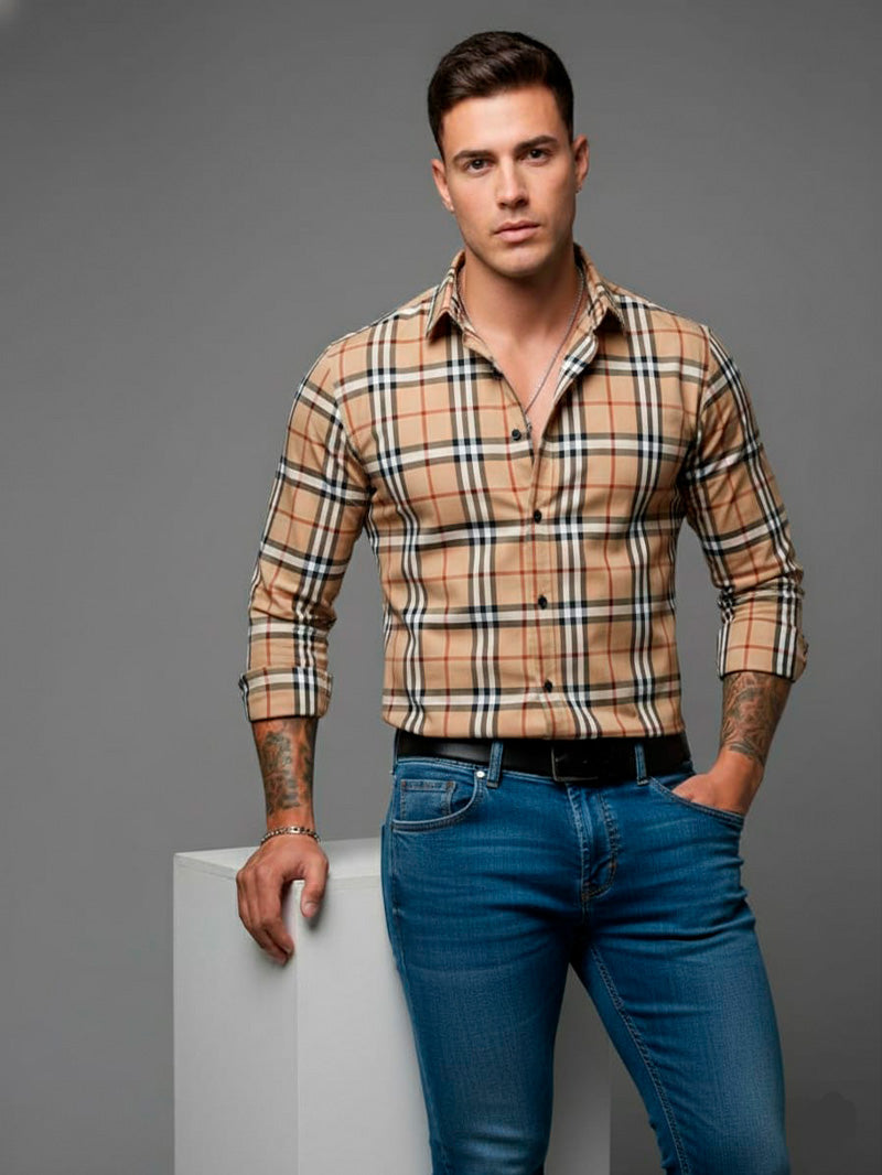 Camisa SocialManga Longa Estampada em Estilo Casual