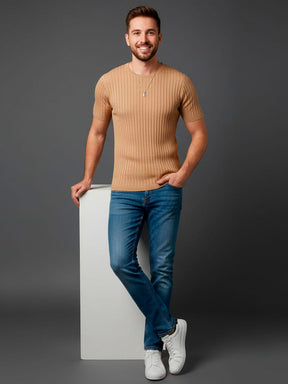 Camiseta Casual de Malha de Manga Curta com Gola Careca