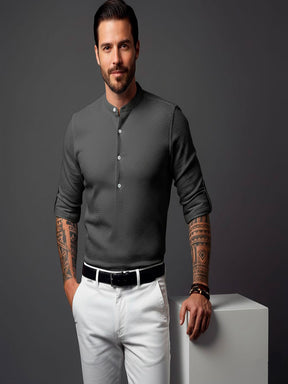 Camisa Casual de Manga Comprida Solta Waffle