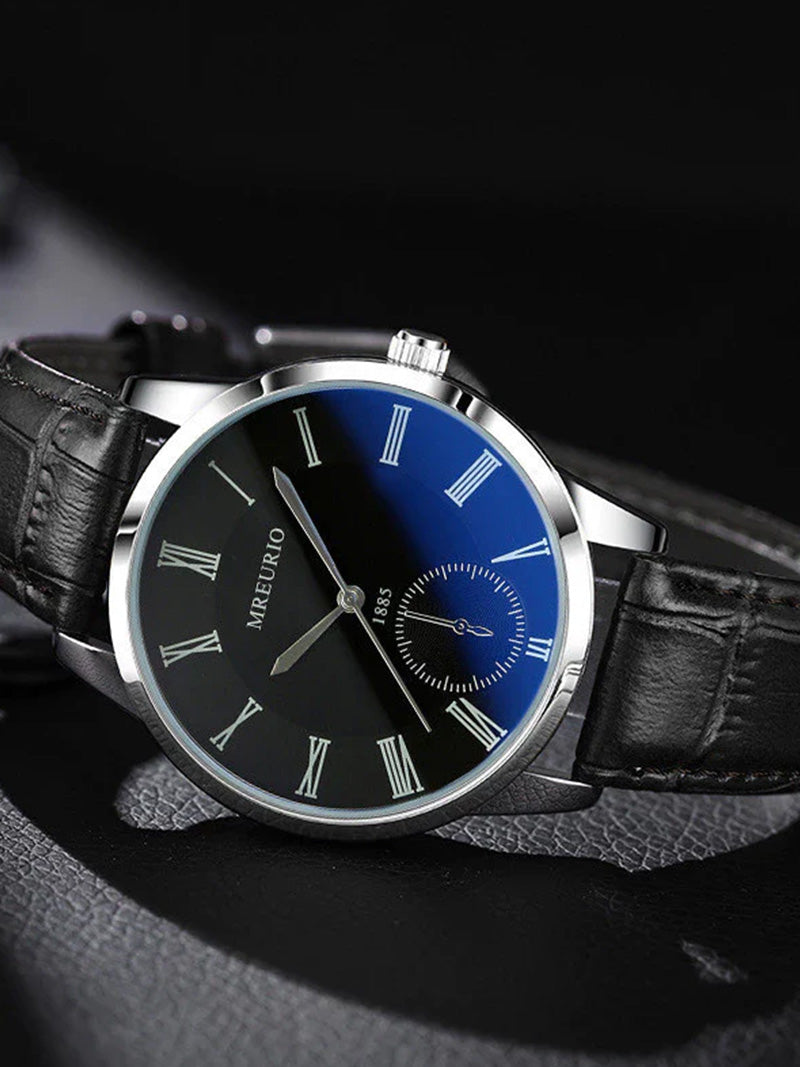 Relógio Casual Premium – Quartzo Fashion Azul Escuro com Pulseira de Couro Genuíno