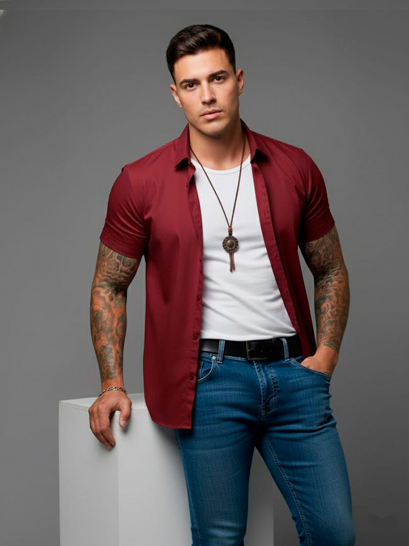 Camisa casual de manga curta com botões