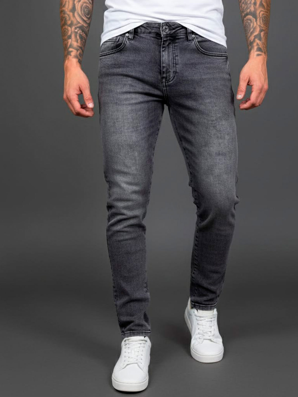 Calça Preta Marmorizada Lavada Com Elastano Slim