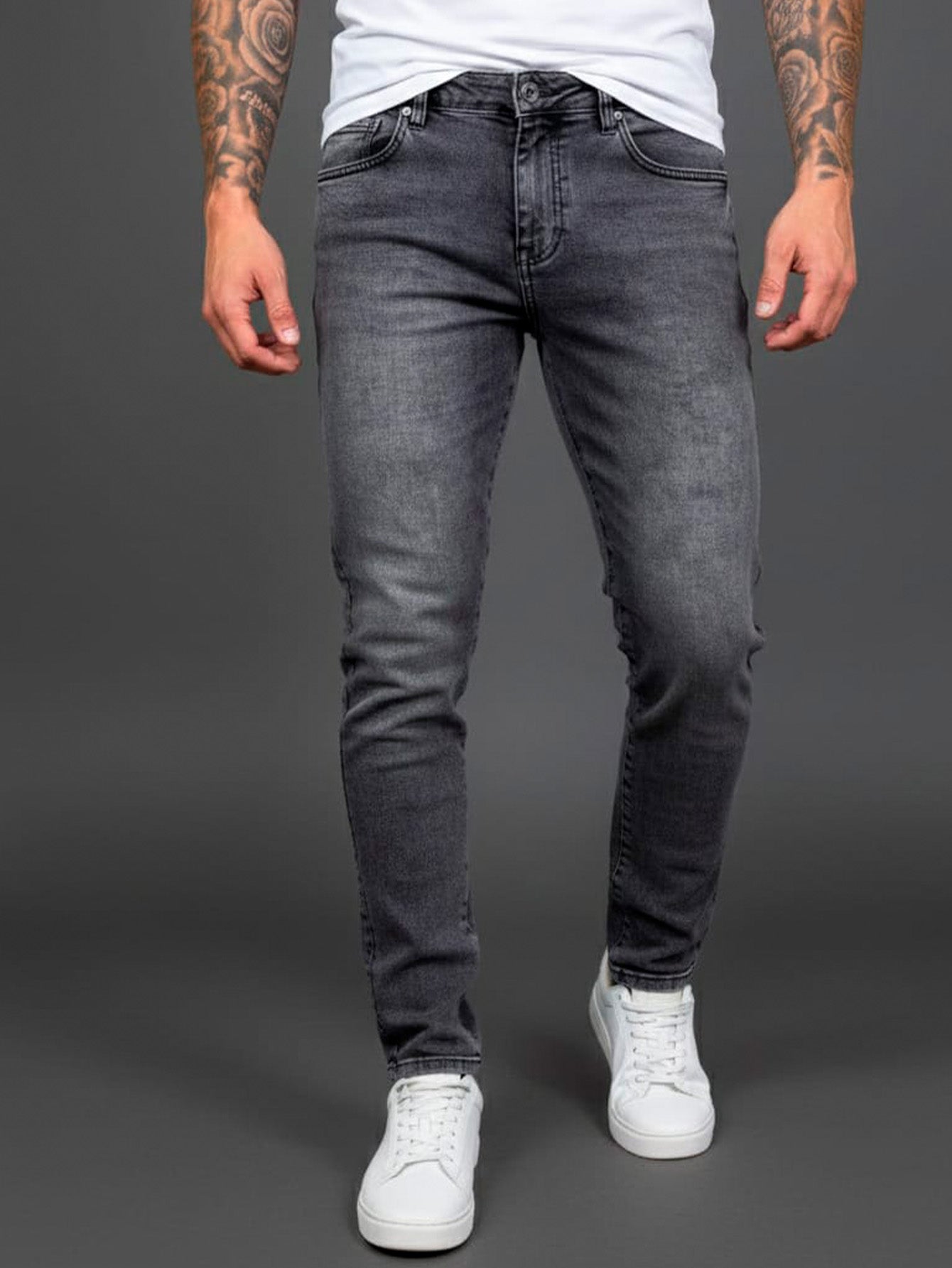 Calça Preta Marmorizada Lavada Com Elastano Slim