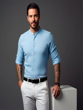 Camisa Casual de Manga Comprida Solta Waffle