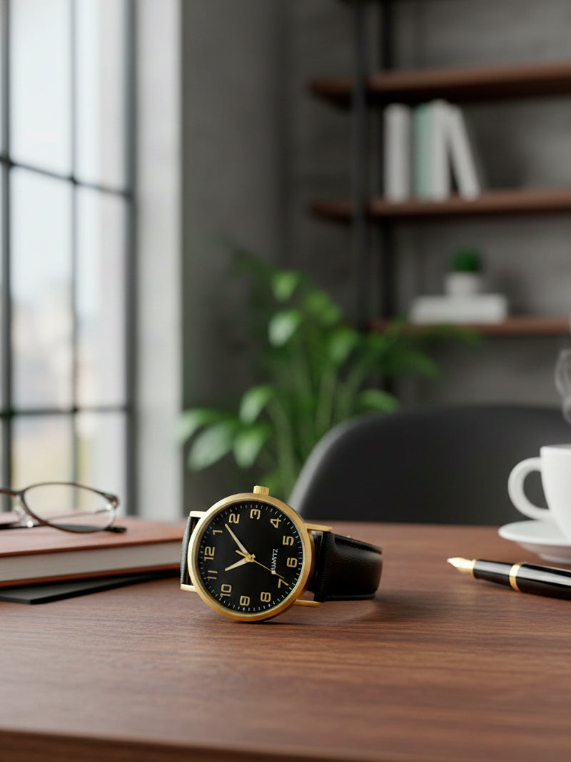 Relógio Social – Analógico de Quartzo com Pulseira de Couro Elegante