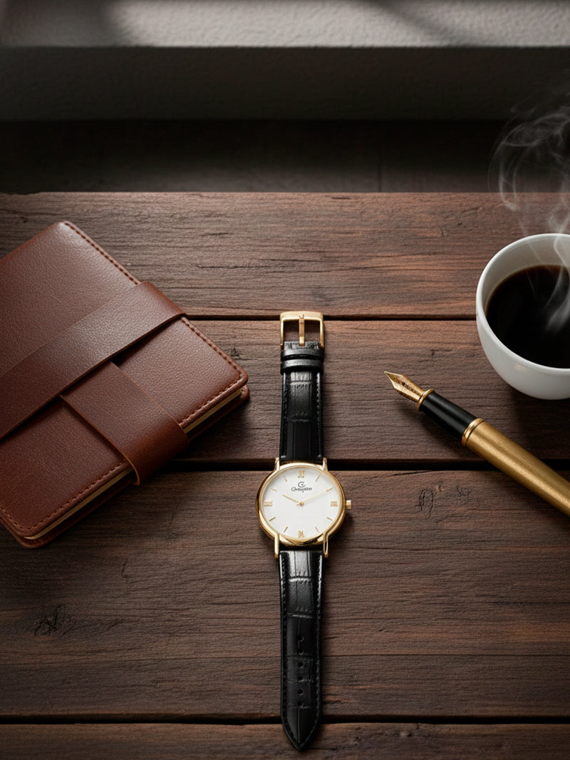 Relógio Masculino Champion – Quartzo Dourado com Pulseira de Couro | À Prova D’Água 50m | Estilo Casual e Sofisticado