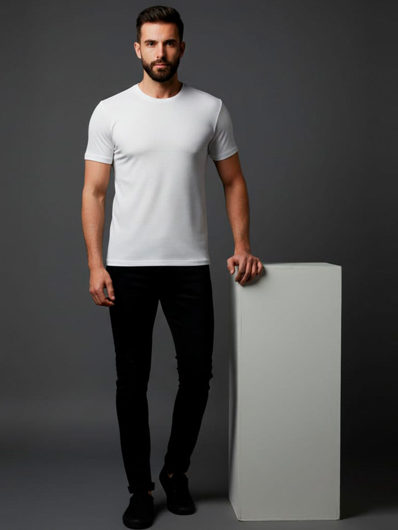 Camiseta Texturizada Casual Básica Reta Texturizada Malha Premium