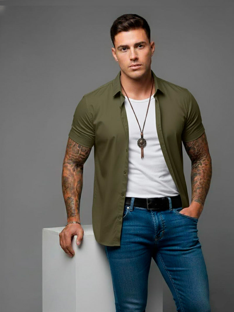 Camisa casual de manga curta com botões