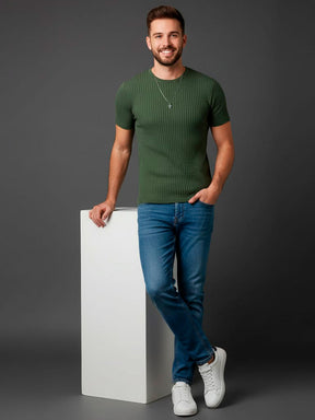 Camiseta Casual de Malha de Manga Curta com Gola Careca