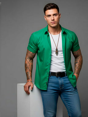 Camisa casual de manga curta com botões