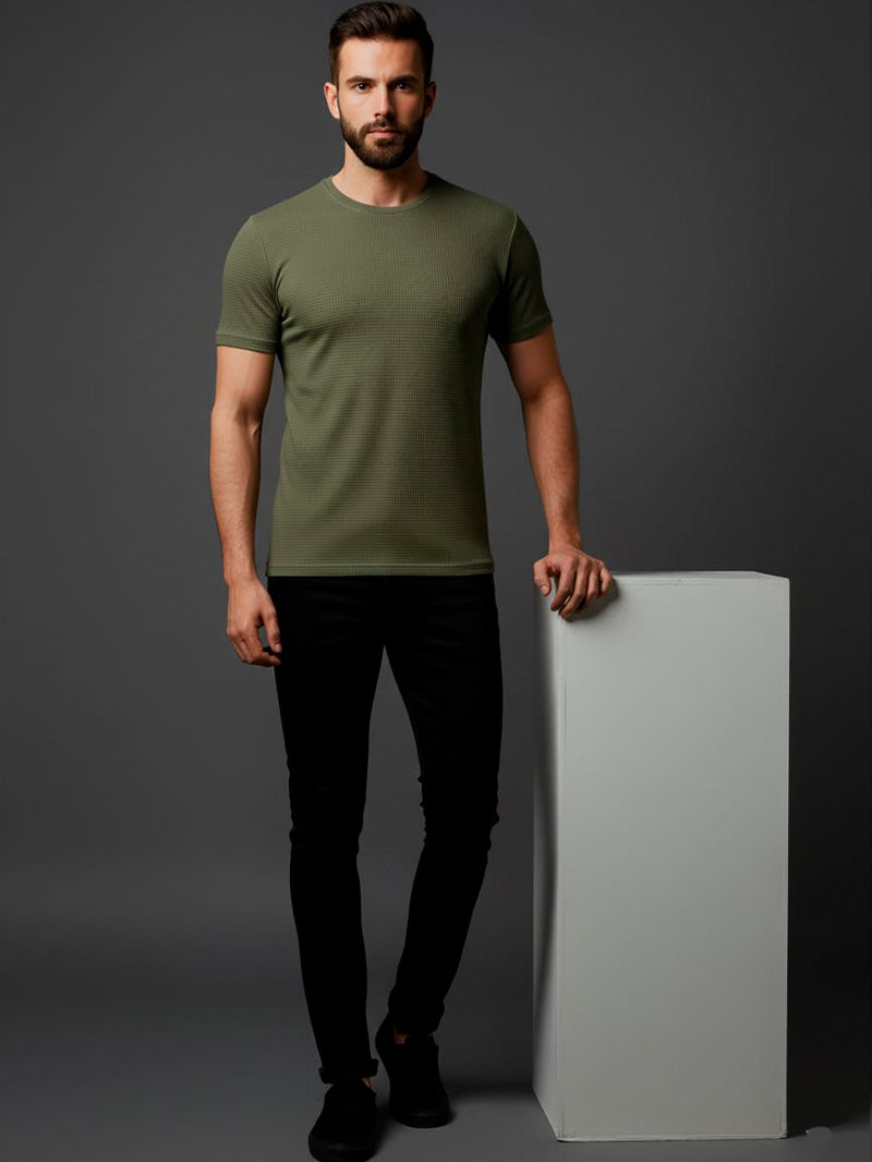 Camiseta Texturizada Casual Básica Reta Texturizada Malha Premium