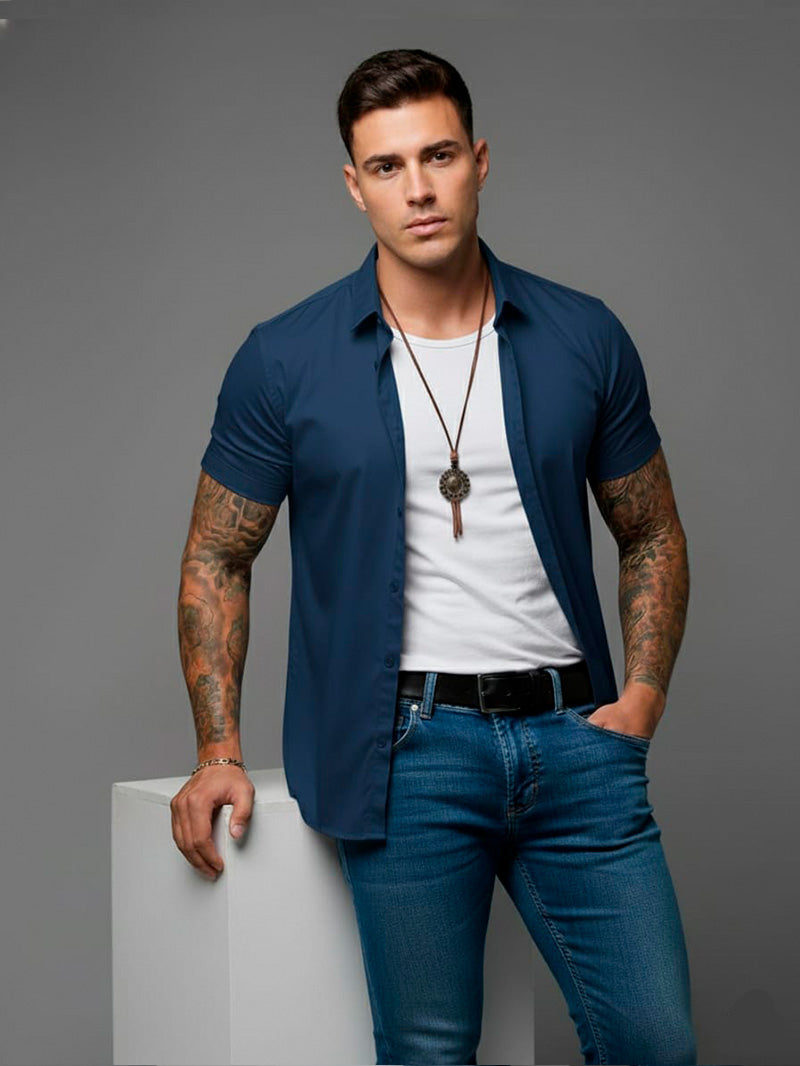 Camisa casual de manga curta com botões