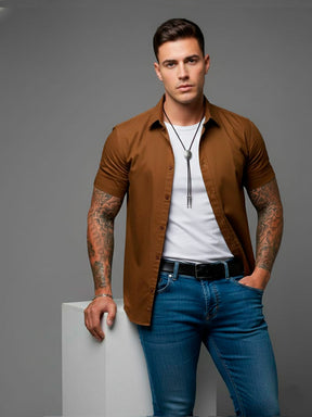 Camisa casual de manga curta com botões