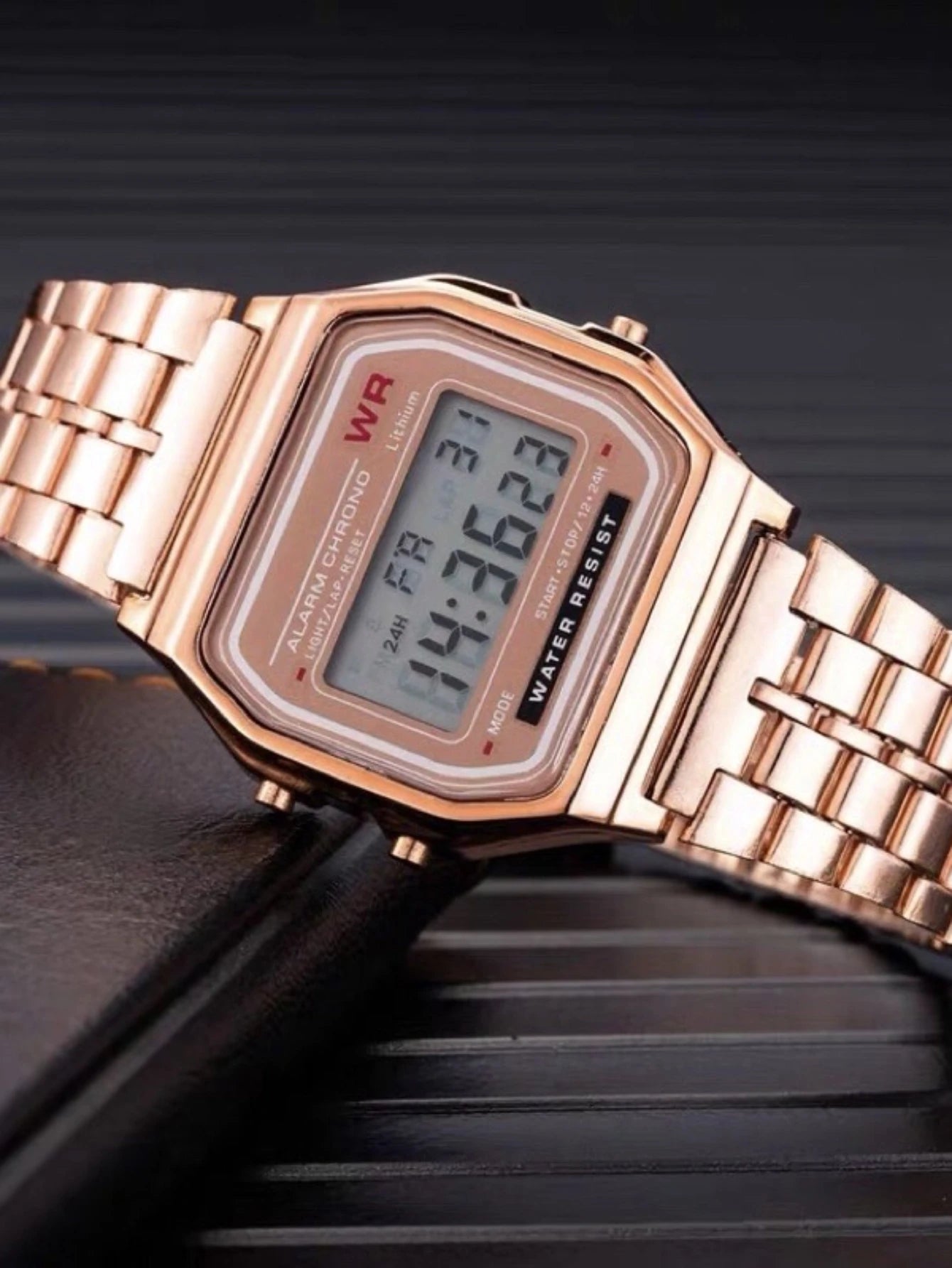 Relógio Vintage Pulseira de Metal Dourado Iluminado Cronógrafo Aço Inoxidável