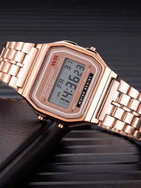 Relógio Vintage Pulseira de Metal Dourado Iluminado Cronógrafo Aço Inoxidável