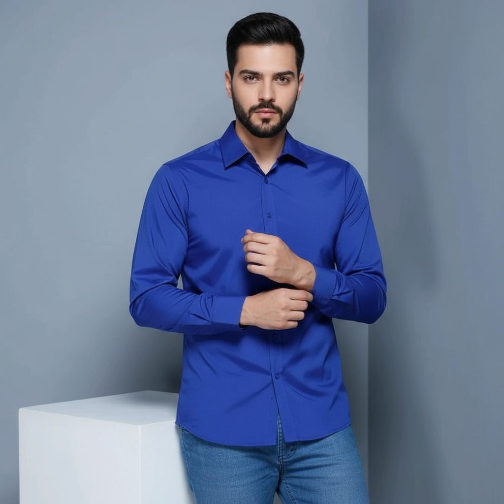 Camisa social lisa com elastano não amassa passa fácil Tamanho