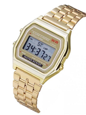 Relógio Vintage Pulseira de Metal Dourado Iluminado Cronógrafo Aço Inoxidável