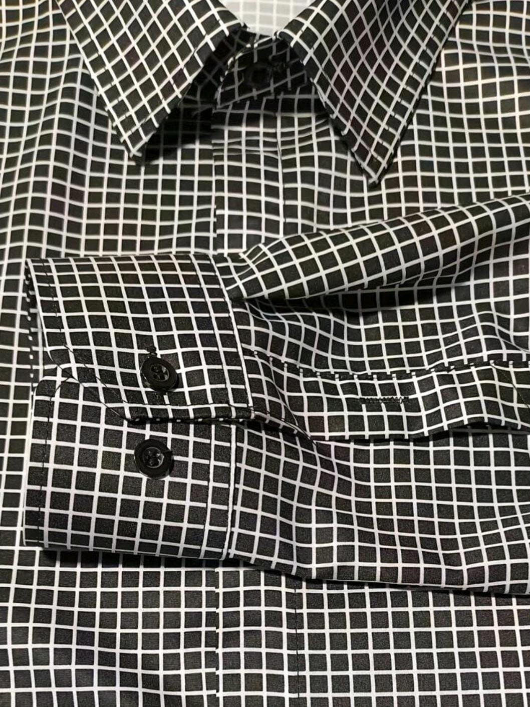 Camisa Casual de Manga Longa Xadrez Retrô Clássica