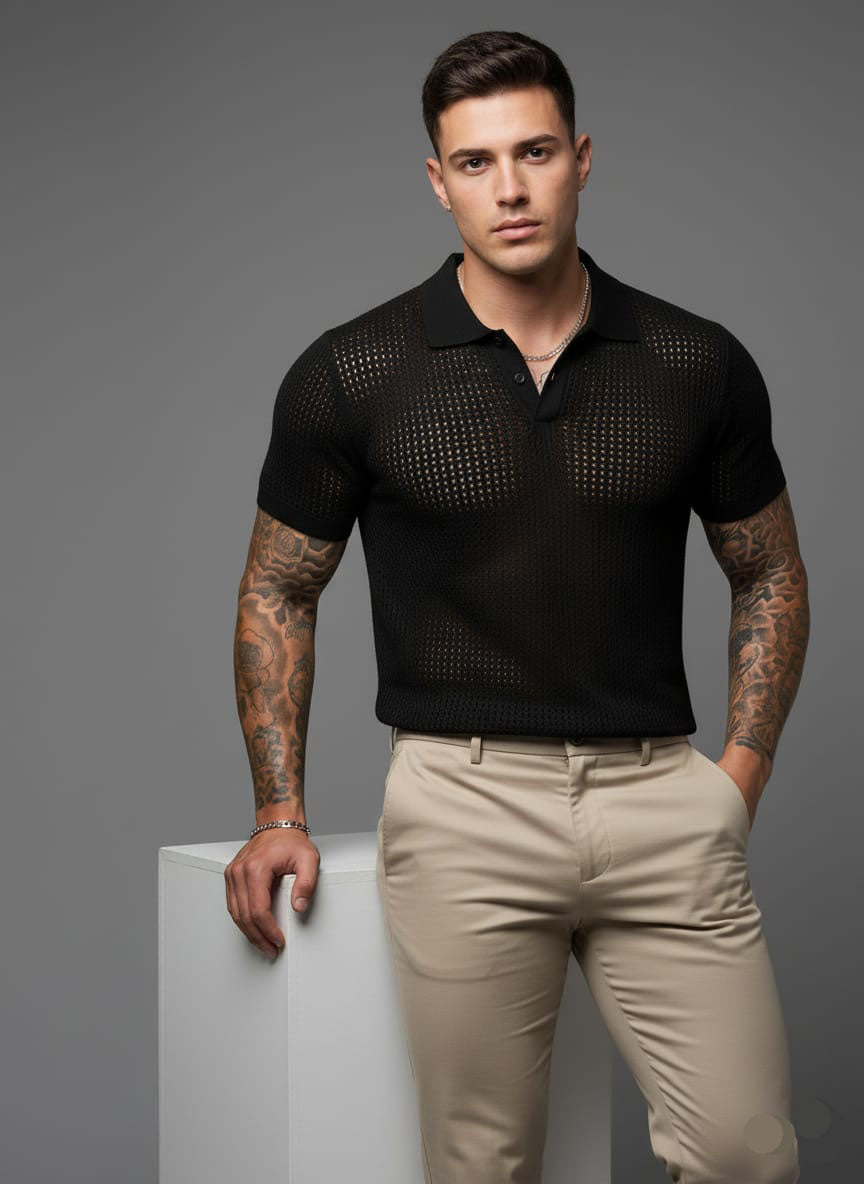 Tricot luxo camisa masculina