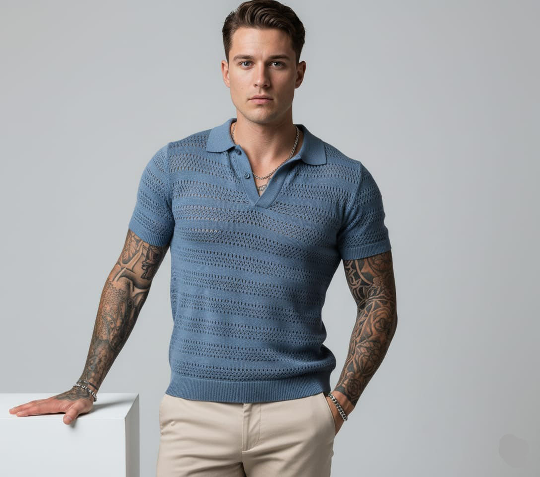 Tricot luxo camisa masculina