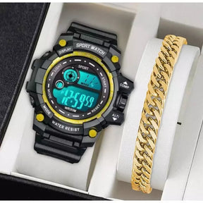 Relógio Masculino Shock Premium Sport + Pulseira Banhada a Ouro e Prata – Edição Exclusiva