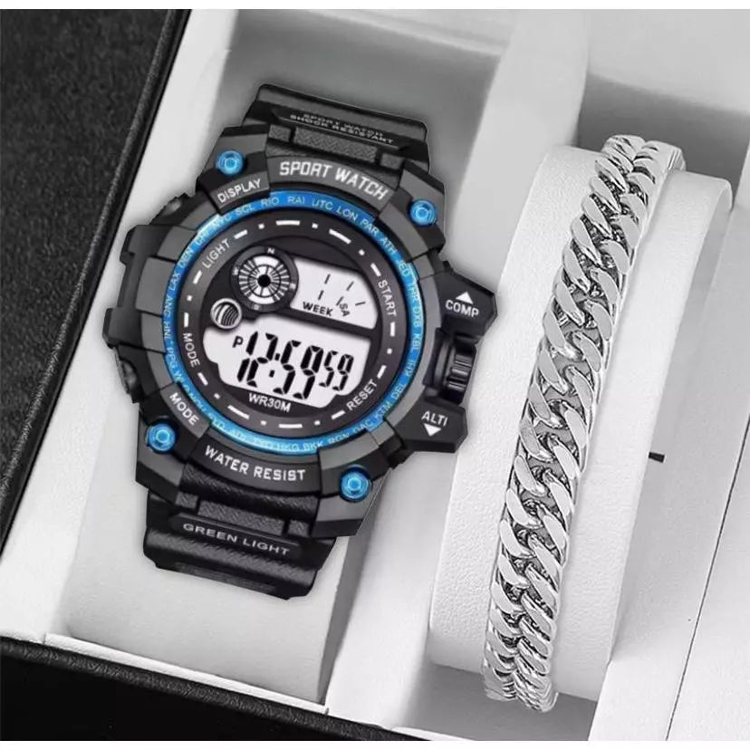 Relógio Masculino Shock Premium Sport + Pulseira Banhada a Ouro e Prata – Edição Exclusiva