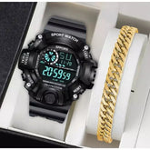 Relógio Masculino Shock Premium Sport + Pulseira Banhada a Ouro e Prata – Edição Exclusiva