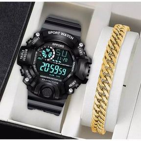 Relógio Masculino Shock Premium Sport + Pulseira Banhada a Ouro e Prata – Edição Exclusiva