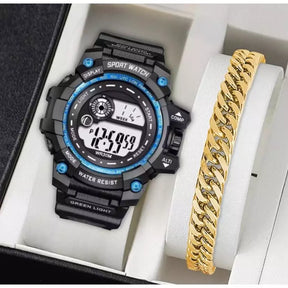 Relógio Masculino Shock Premium Sport + Pulseira Banhada a Ouro e Prata – Edição Exclusiva