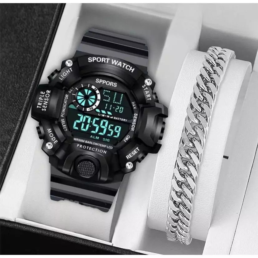 Relógio Masculino Shock Premium Sport + Pulseira Banhada a Ouro e Prata – Edição Exclusiva