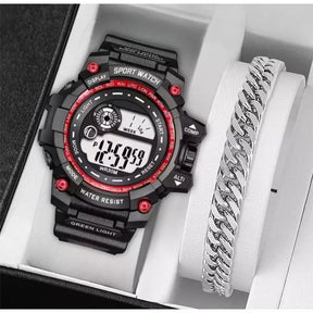 Relógio Masculino Shock Premium Sport + Pulseira Banhada a Ouro e Prata – Edição Exclusiva