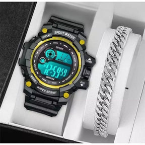 Relógio Masculino Shock Premium Sport + Pulseira Banhada a Ouro e Prata – Edição Exclusiva