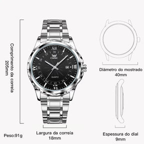 Relógio Masculino OPK Original – Esportivo em Aço Inoxidável Preto e Prata | À Prova D’Água, Luxo e Desempenho em um Só Acessório