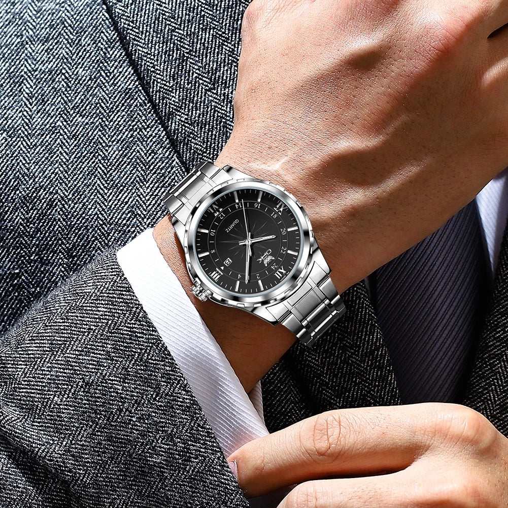 Relógio Masculino OPK Original – Esportivo em Aço Inoxidável Preto e Prata | À Prova D’Água, Luxo e Desempenho em um Só Acessório