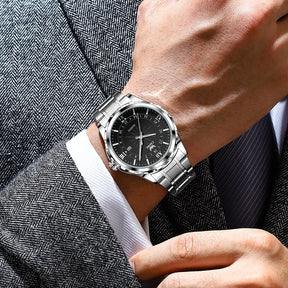 Relógio Masculino OPK Original – Esportivo em Aço Inoxidável Preto e Prata | À Prova D’Água, Luxo e Desempenho em um Só Acessório