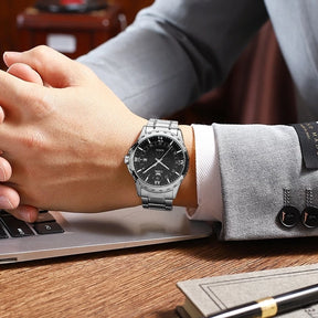 Relógio Masculino OPK Original – Esportivo em Aço Inoxidável Preto e Prata | À Prova D’Água, Luxo e Desempenho em um Só Acessório