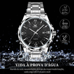 Relógio Masculino OPK Original – Esportivo em Aço Inoxidável Preto e Prata | À Prova D’Água, Luxo e Desempenho em um Só Acessório